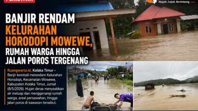 Banjir Rendam Kelurahan Horodopi Mowewe, Rumah Warga hingga Jalan Poros Tergenang