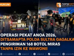 Operasi Pekat Anoa 2026, Ditsamapta Polda Sultra Gagalkan Pengiriman 168 Botol Miras Tanpa Izin ke Wawonii
